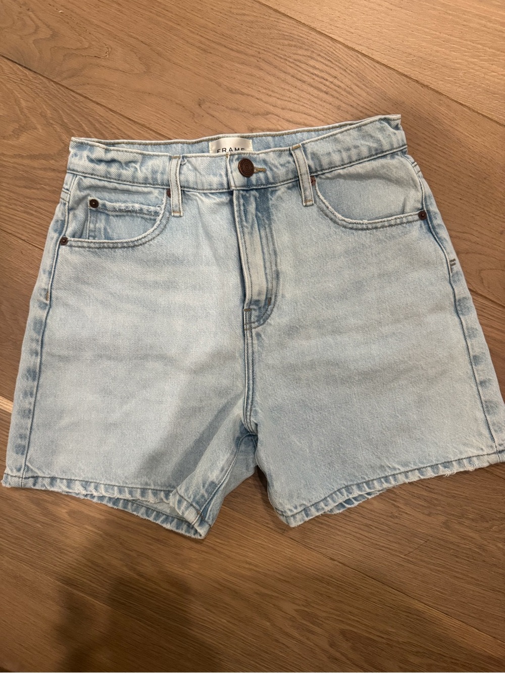 Frame Denim Pale Blue High-Rise Denim Shorts